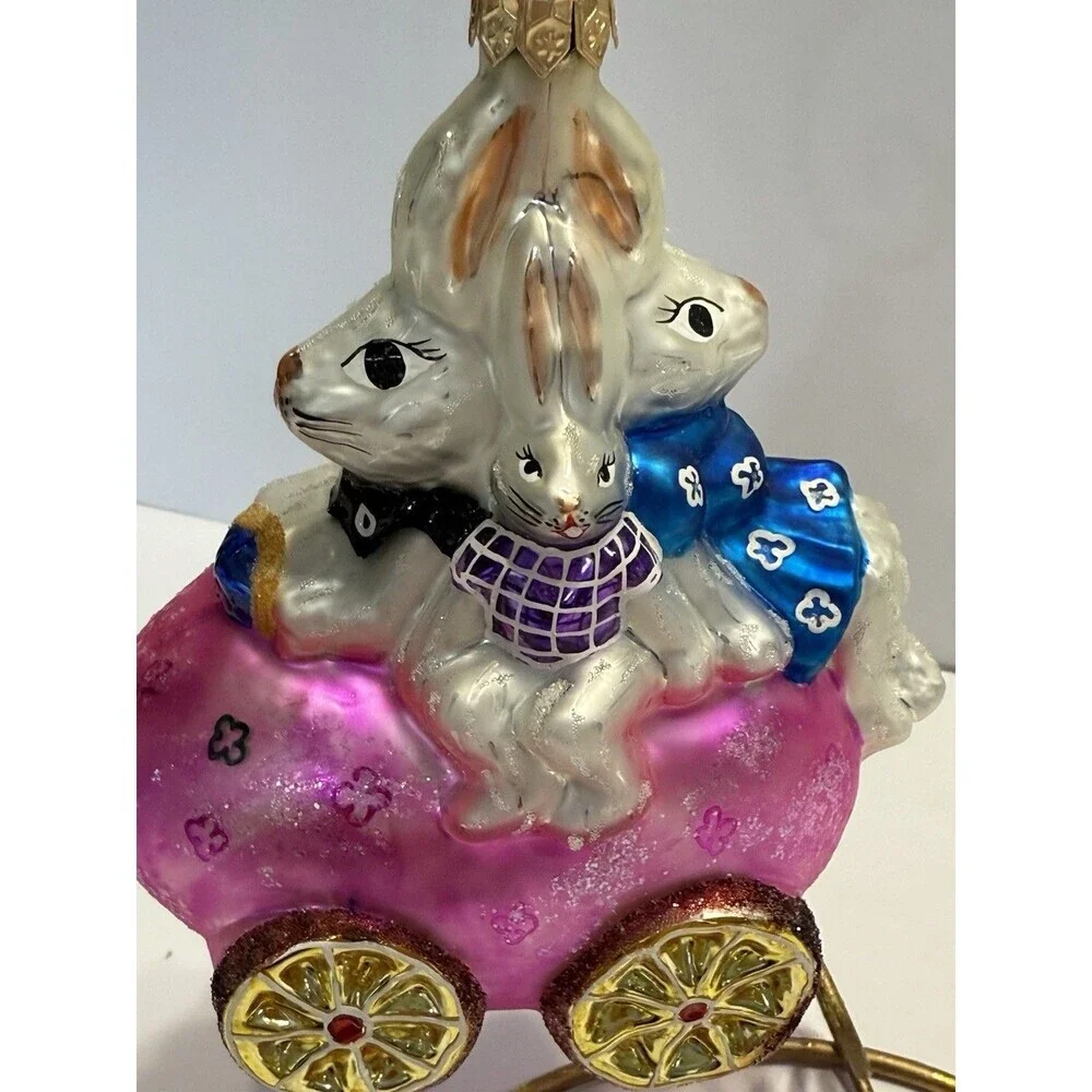 1997 Christopher Radko Glass BUNMOBILE Bunny & Easter Egg Car Christmas Ornament